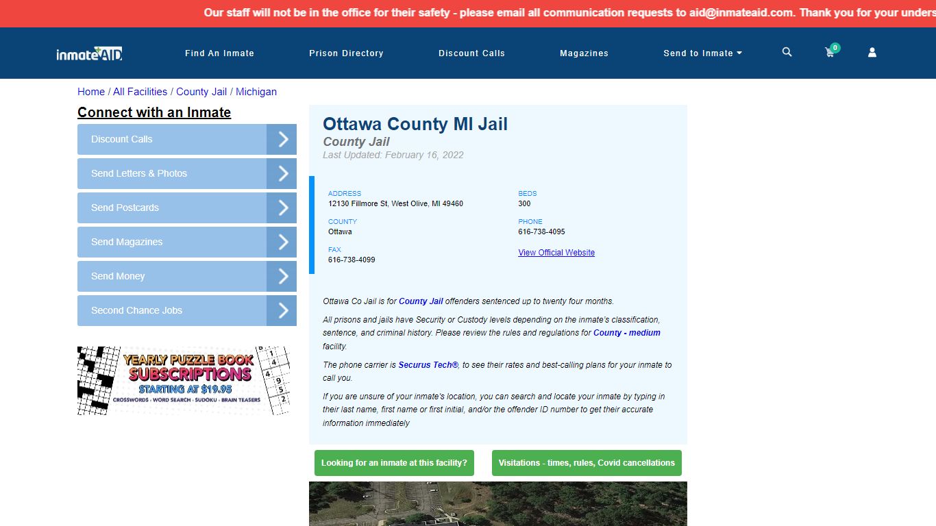 Ottawa County MI Jail - Inmate Locator - West Olive, MI